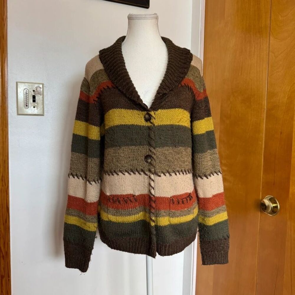 Y2K brown fall chunky striped cardigan